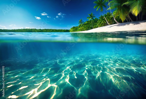 Background of tropical leaves with clear water in the background, concept of relaxation and cleanliness,