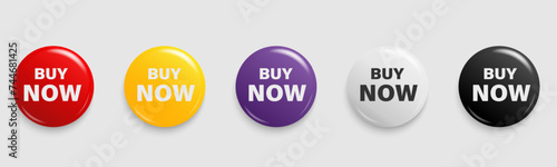 Promotions buy now are colorful round speech bubble shape. discount promo sticker set. Text on label, for advertising, banners, template and decorate. Vector illustration isolated on white background.
