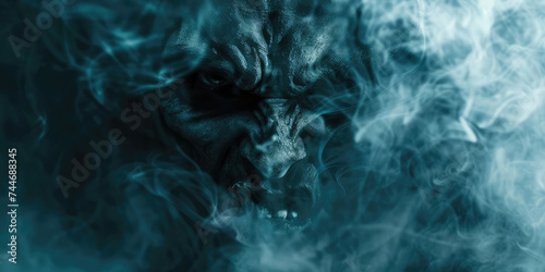 Phantom Visage, Smoke and Mystery. Eerie close-up of ghostly face formed from swirling smoke, horror and supernatural, copy space.