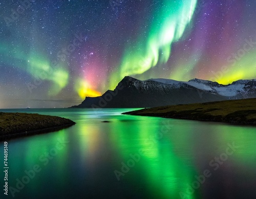 Aurora boreal en paisaje invernal