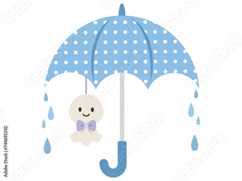 梅雨_てるてる坊主がぶら下がった傘