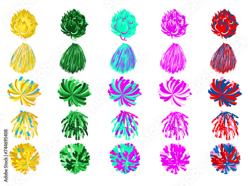 Set of colorful pom-poms vector.