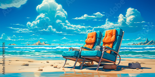 cat enjoying a day at the beach in 2D illustration style. Unique and unusual designs for t-shirts, posters or social media posts. A fun twist on traditional beach themed illustrations.