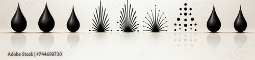 vector black and white line drawing waveform images, sunburst style, confetti-like dots, symmetrical arrangement, miniature lighting, American iconography, edge light, minimalist sketches