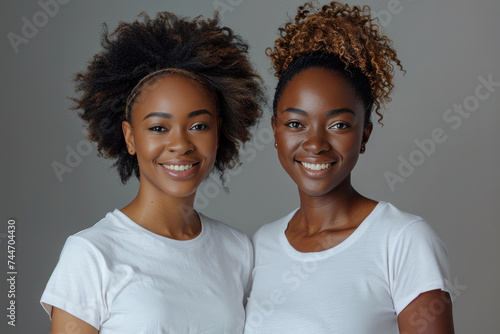Afro women wearing white t-shirt smile having a good time together
