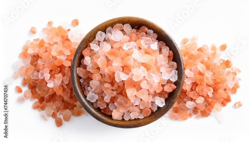 himalayan pink rock salt isolated on white background top view