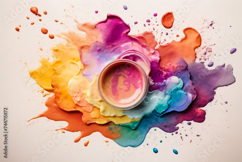 Rainbow coloured watercolour splatter design background 