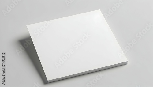 stationery mockup, white square card, circle sticker, 3D, white, light shadows, neutral background