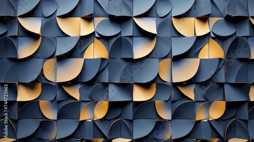 Distorted Perspective Geometric Print in Navy Blue and Mustard Yellow
