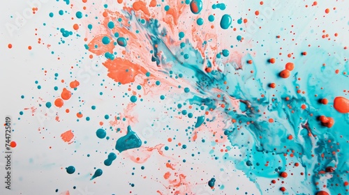 Minimalistic Teal and Coral Paint Splatter Background