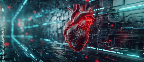 Digital heart beating within a cybernetic organism futuristic medicine