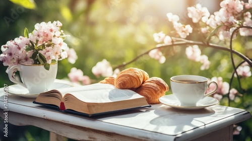 Serene morning with book and breakfast
