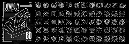 Polygonal Shapes set icon of complex shapes Linear Figures. Collection of Lowpoly 3D Shapes