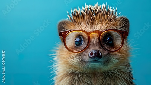 A wide-eyed hedgehog with rectangular glasses, showcasing a delightful blend of quirkiness and cha