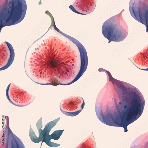 Vector watercolor seamless pattern with figs. Modern abstract design for paper, cover, fabric, interior decor and other users.