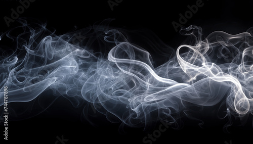  wispy white smoke flowing with a black background