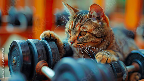 Motivation time to lose weight and cute overweight cat exercising