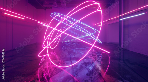Neon lines bending around an invisible gravity field creating a mesmerizing abstract art piece