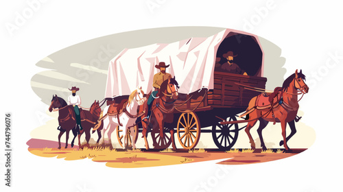 Covered wagon with horses and male riders vector fla