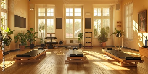 Modern fitness inside a gym with pilates mats