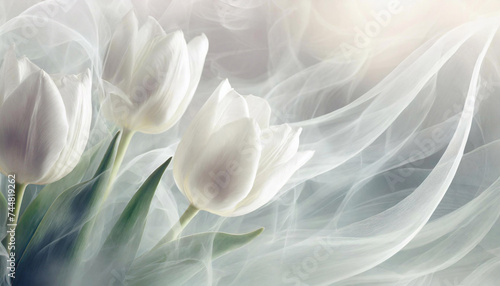 Wzór kwiatowy, białe tulipany, tapeta
