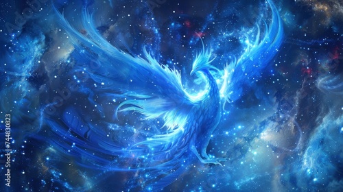 blue phoenix fantasy galaxy art