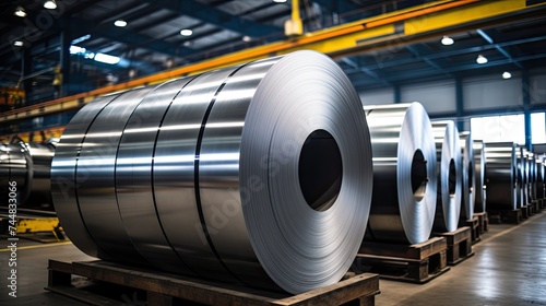 Shiny Steel Sheet Coil in Industrial Factory Setting - Manufacturing and Production of Metallic