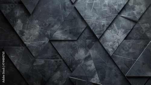 Black triangular abstract background, Grunge surface