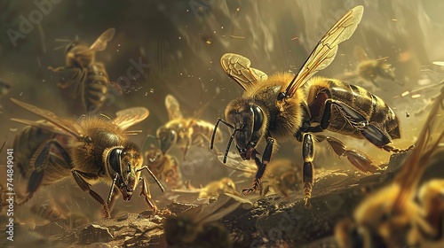 big drone bees (male honey bee) and bee workers, generative ai