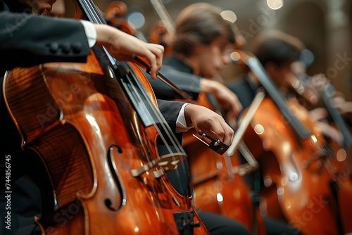 musician playing cello in orchestra
