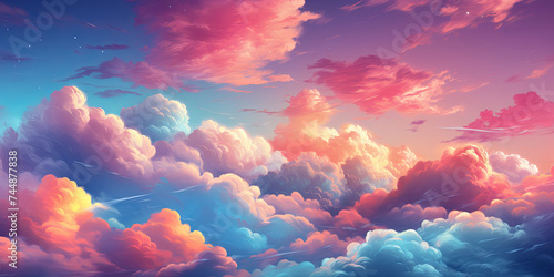 The soft, pastel hues of a sunset sky, with wisps of clouds illuminated by the fading li