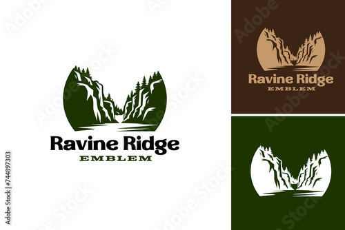 Ravine Ridge Emblem logo with stunning view perfect for travel brochures, website backgrounds, nature-themed designs, and outdoor advertisements.