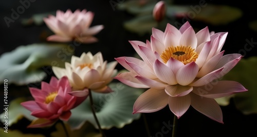  Elegance in bloom - A close-up of delicate pink lotus flowers