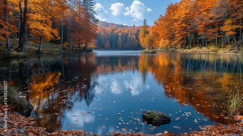 Lake Autumn Foliage . Alexander park in autumn, Pushkin, St.