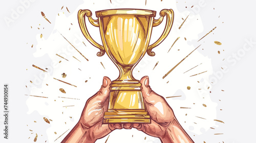 Hands holding a trophy cup vector illustration graph