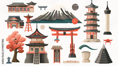 Japan poster tourism collection icons vector illustrtion