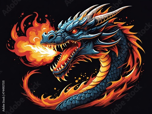 Illustration of a dragon spitting fire. Generative AI.