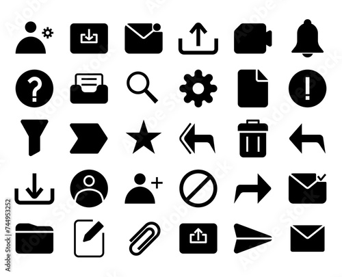 Email icons pack glyph style. Contains 30 icons