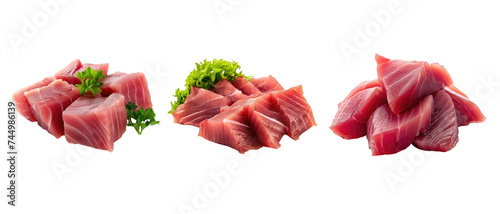 Tuna sashimi isolated on transparent background. Raw tuna fish