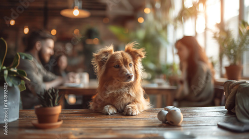 Restaurants or coffee shops that allow pets Come and sit at the table with the pet-friendly owner.