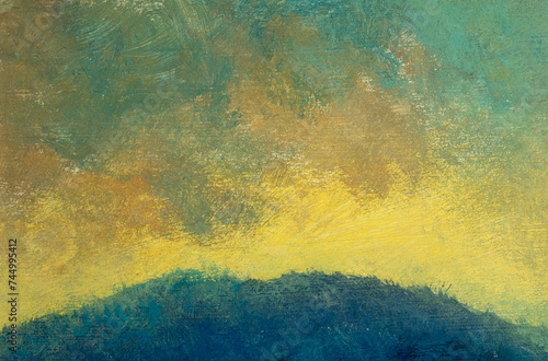 Sunset dawn in the mountains painting on canvas minimalism landscape art background