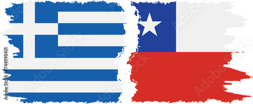 Chile and Greece grunge flags connection vector
