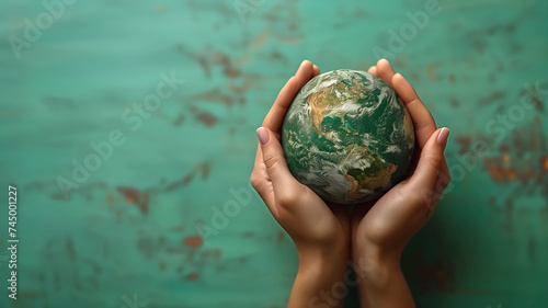minimalist image featuring hands delicately cradling a miniature earth