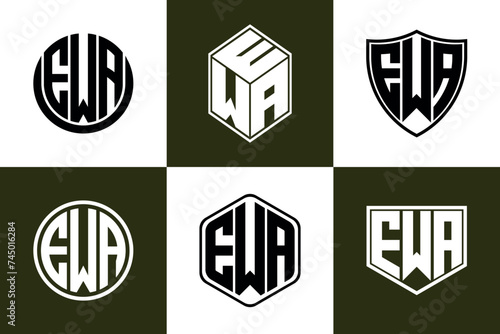 EWA initial letter geometric shape icon logo design vector. monogram, letter mark, circle, polygon, shield, symbol, emblem, elegant, abstract, wordmark, sign, art, typography, icon, geometric, shape