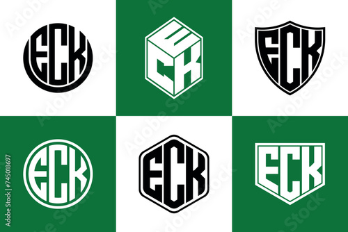 ECK initial letter geometric shape icon logo design vector. monogram, letter mark, circle, polygon, shield, symbol, emblem, elegant, abstract, wordmark, sign, art, typography, icon, geometric, shape