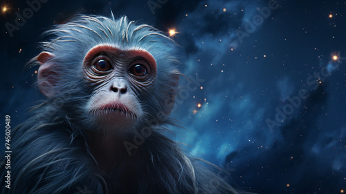 Cosmic Primate A Blue Monkey Amidst the Starry