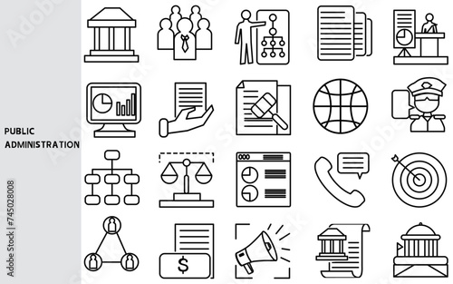 Public administration,Community service to change by public administration of government. ,Set of line icons for business ,Outline symbol collection.,Vector illustration. Editable stroke