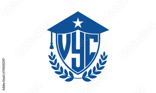 VYC three letter iconic academic logo design vector template. monogram, abstract, school, college, university, graduation cap symbol logo, shield, model, institute, educational, coaching canter, tech