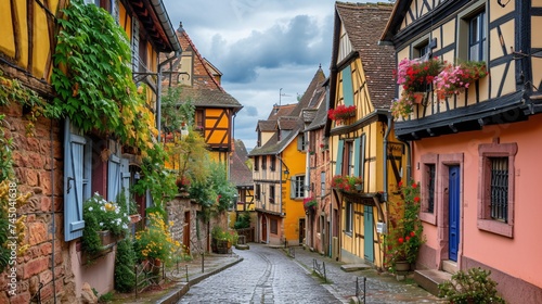Vibrant historic timber houses in a charming French village.