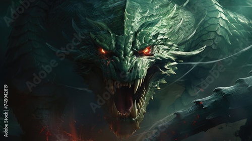 Illustrate the menacing gaze of a Hydra as it prepares to strike